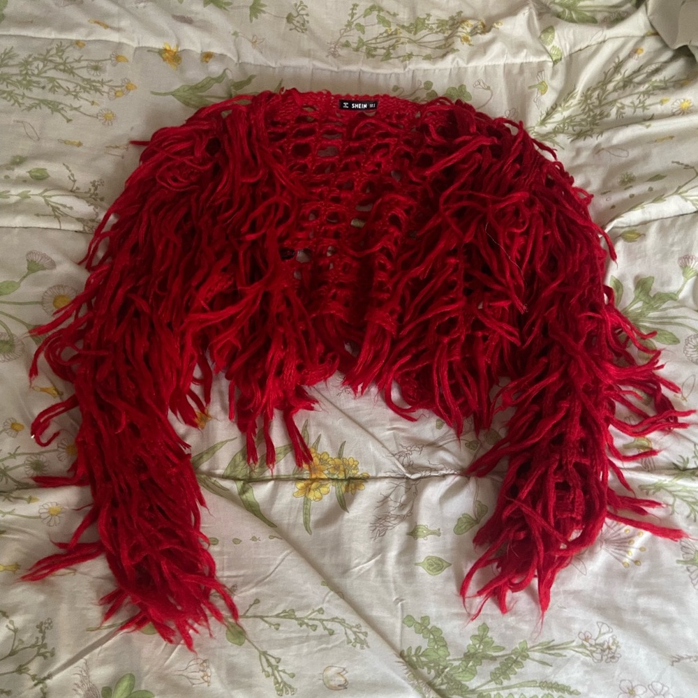 Shein Red Rag Crop Knit Sweater